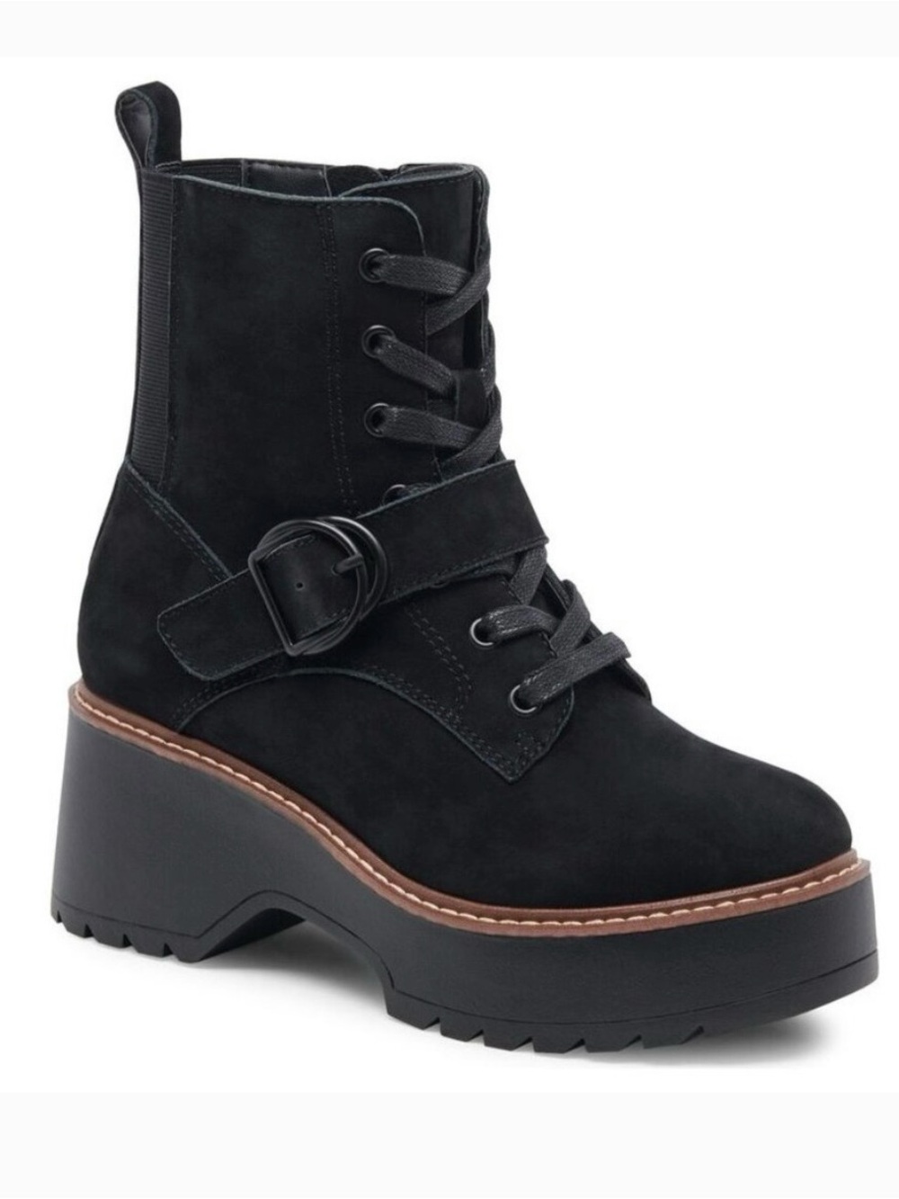 Blondo Grayce Suede Leather Black Waterproof Platform Combat Buckle Boots Sz 8
